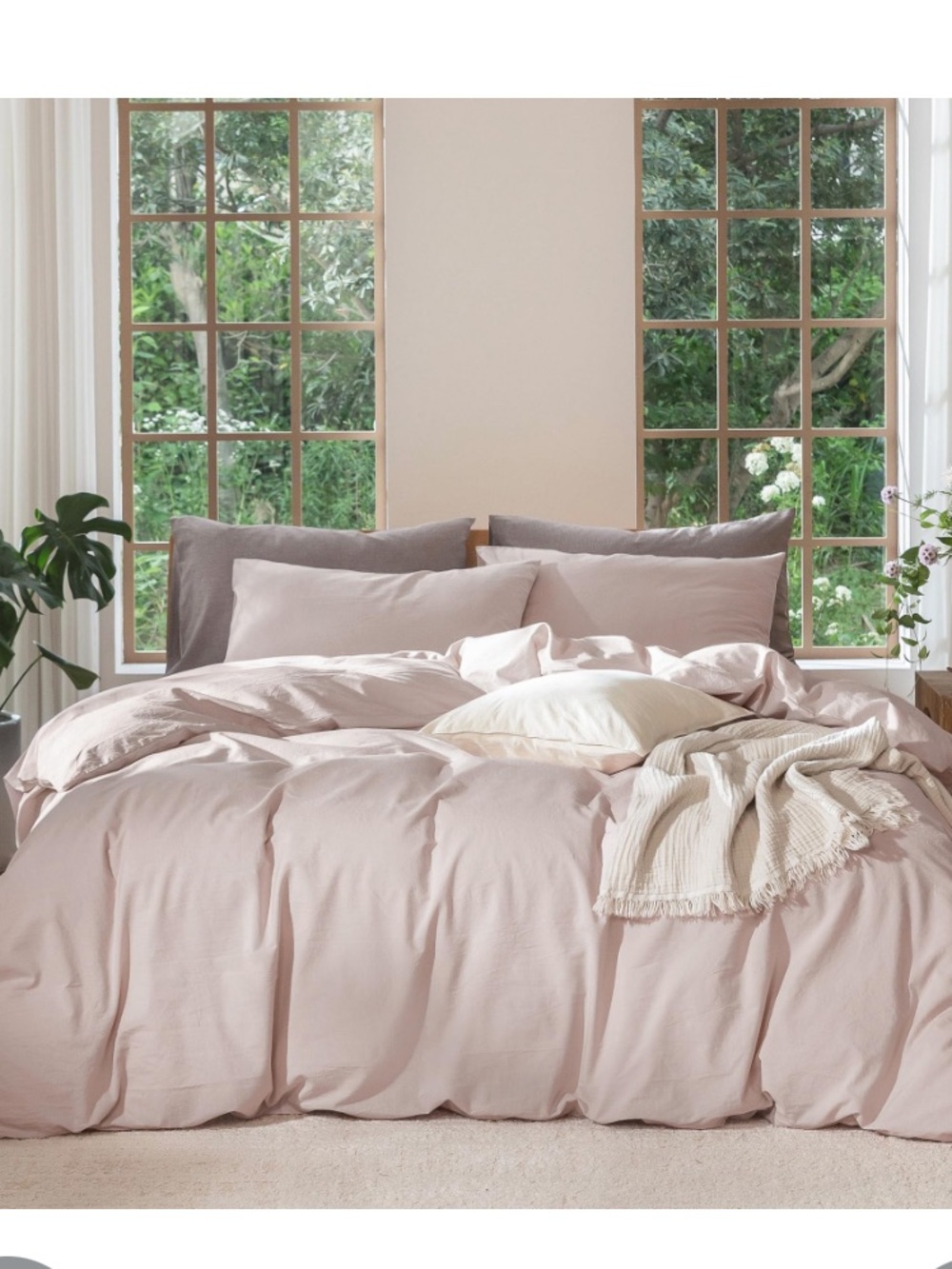 Duvet Cover Set 100% Washed Cotton Grayish Pink TWIN